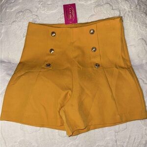 High-Waist Button Front Women’s Shorts - Mustard
